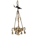 AN EARLY 20th CENTURY ORMOLU AND PATINATED BRONZE CEILING LIGHT CHANDELIER with ribbon style rose