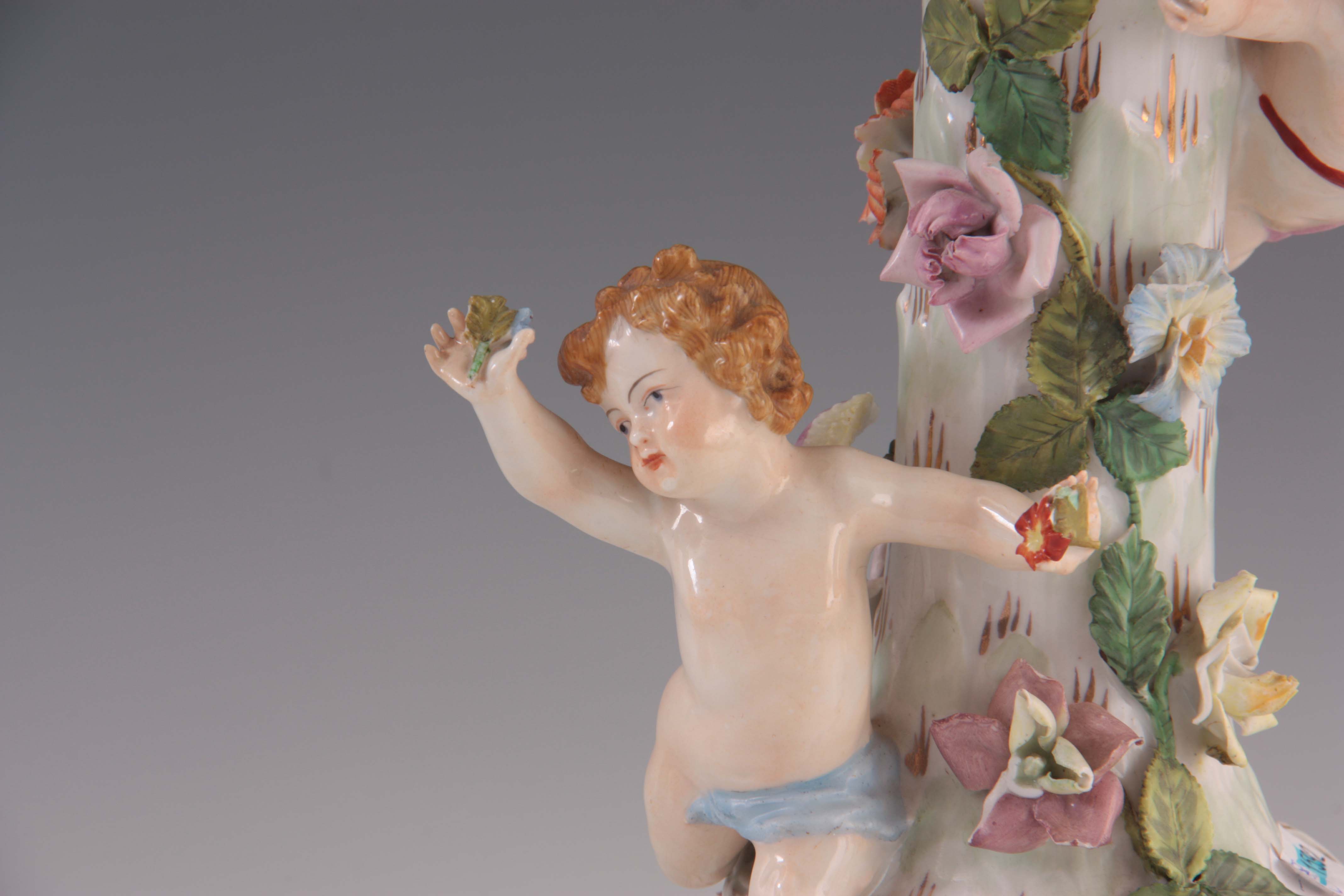 TWO 19TH CENTURY DRESDEN PORCELAIN COMPOTE CENTREPIECES with figural cherub bases and pierced basket - Image 3 of 9