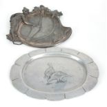 A 19TH CENTURY WMF ART NOUVEAU FIGURAL TRAY depicting a maiden making wine, having stamp marks -