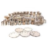 A SET OF LATE 19TH CENTURY SILVER PLATE GOBLETS AND WINE COASTERS - 60 GOBLETS, 11 WINE COASTERS,