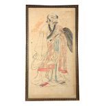 AN 18/19TH CENTURY CHINESE WATERCOLOUR DRAWING of a robed standing figure 105by55.5cm - glazed