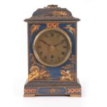 AN EARLY 20th CENTURY CHINOISERIE LACQUERED MANTEL CLOCK the case of rectangular form enclosing a 4"