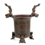 A LATE 19th CENTURY FRENCH BRONZE JARDINIERE ON STAND the body having engraved scroll-work