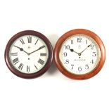 TWO 19TH CENTURY 12" WALL CLOCKS with spring-driven movements, one being an RAF clock, having 8-