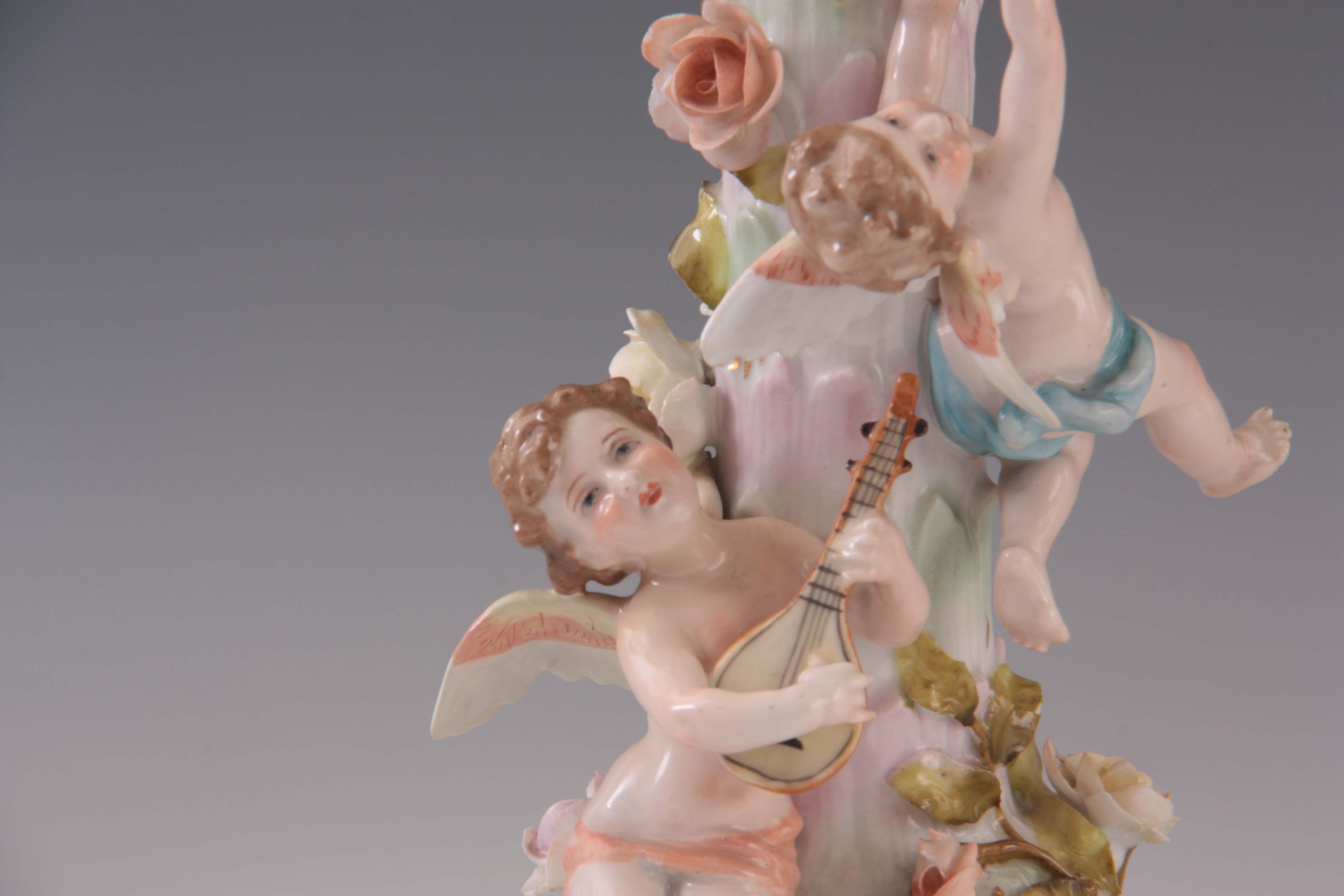 TWO 19TH CENTURY DRESDEN PORCELAIN COMPOTE CENTREPIECES with figural cherub bases and pierced basket - Image 2 of 9