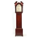 ROBERT DALGLIESH, FALKIRK. A GEORGE III SCOTISH MAHOGANY LONGCASE CLOCK having a fretwork swan