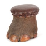 A LATE 19th CENTURY TAXIDERMY ELEPHANTS FOOT FORMED AS A STOOL - 22cm high
