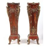A PAIR OF 20TH CENTURY LOUIS XV STYLE FRENCH ORMOLU MOUNTED KINGWOOD AND BURR WALNUT PEDESTALS of