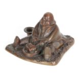 A 19TH CENTURY BRONZE FIGURAL INKWELL in the form of the Glutton and Daniel Lambert eating a goose