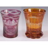 TWO LATE 19th CENTURY BOHEMIAN GLASS BEAKERS 11cm and 10cm
