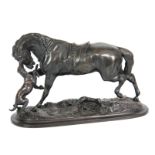 PIERRE LENORDEZ. A LATE 19th CENTURY BRONZE SCULPTURE modelled as a horse and hound on