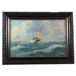 C. HAGENER A 19TH CENTURY OIL ON CANVAS MARINE SCENE depicting a ship in full sail on rough seas