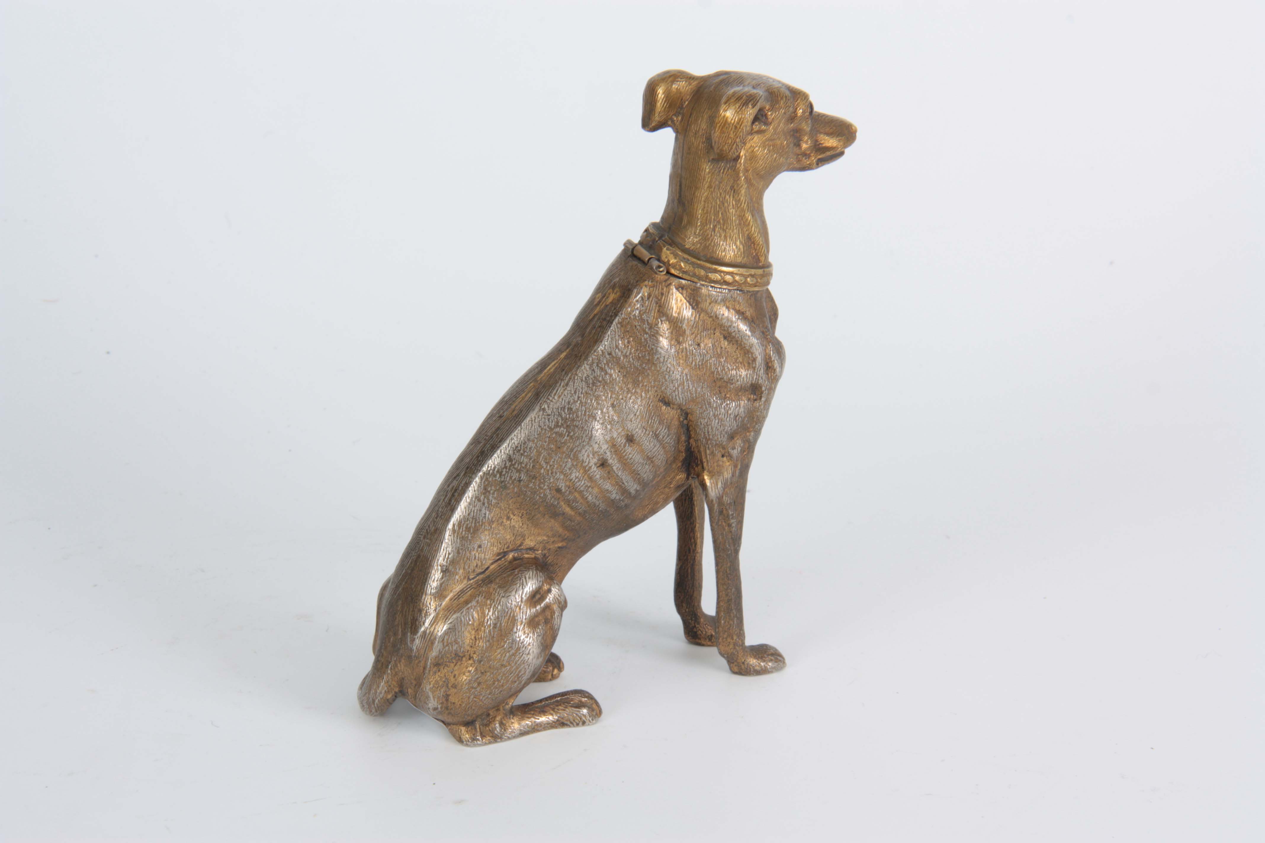 A LATE 19th CENTURY NOVELTY INKWELL modelled as a gilt metal greyhound with amber glass eyes - Image 4 of 4