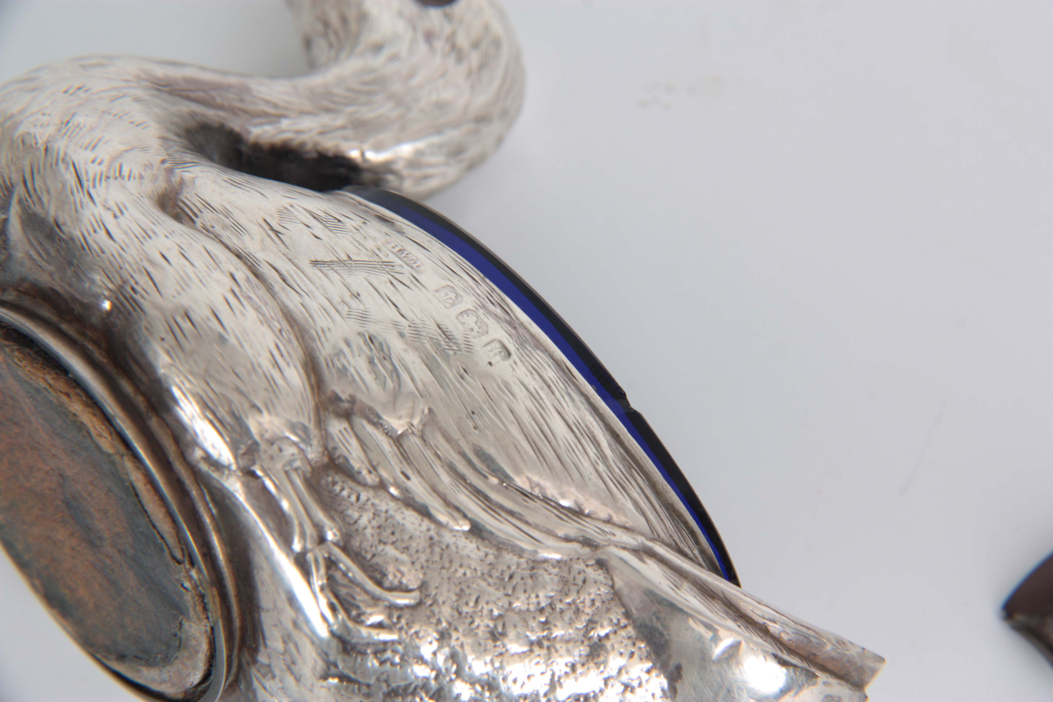 A CASED PAIR OF FIGURAL SILVER SALTS MODELLED AS DUCKS WITH SHOVEL SHAPED SALT SPOONS hallmarked for - Image 8 of 8