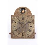 JOHN STEPHENS, BRISTOL. A GEORGE II SPHERICAL MOON LONGCASE CLOCK MOVEMENT the 12" arched brass dial