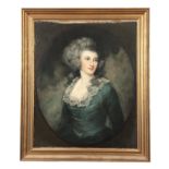 A 19TH CENTURY OIL ON CANVAS. PORTRAIT OF A LADY IN THE MANNER OF JOHN CONSTABLE 76cm high 64cm wide