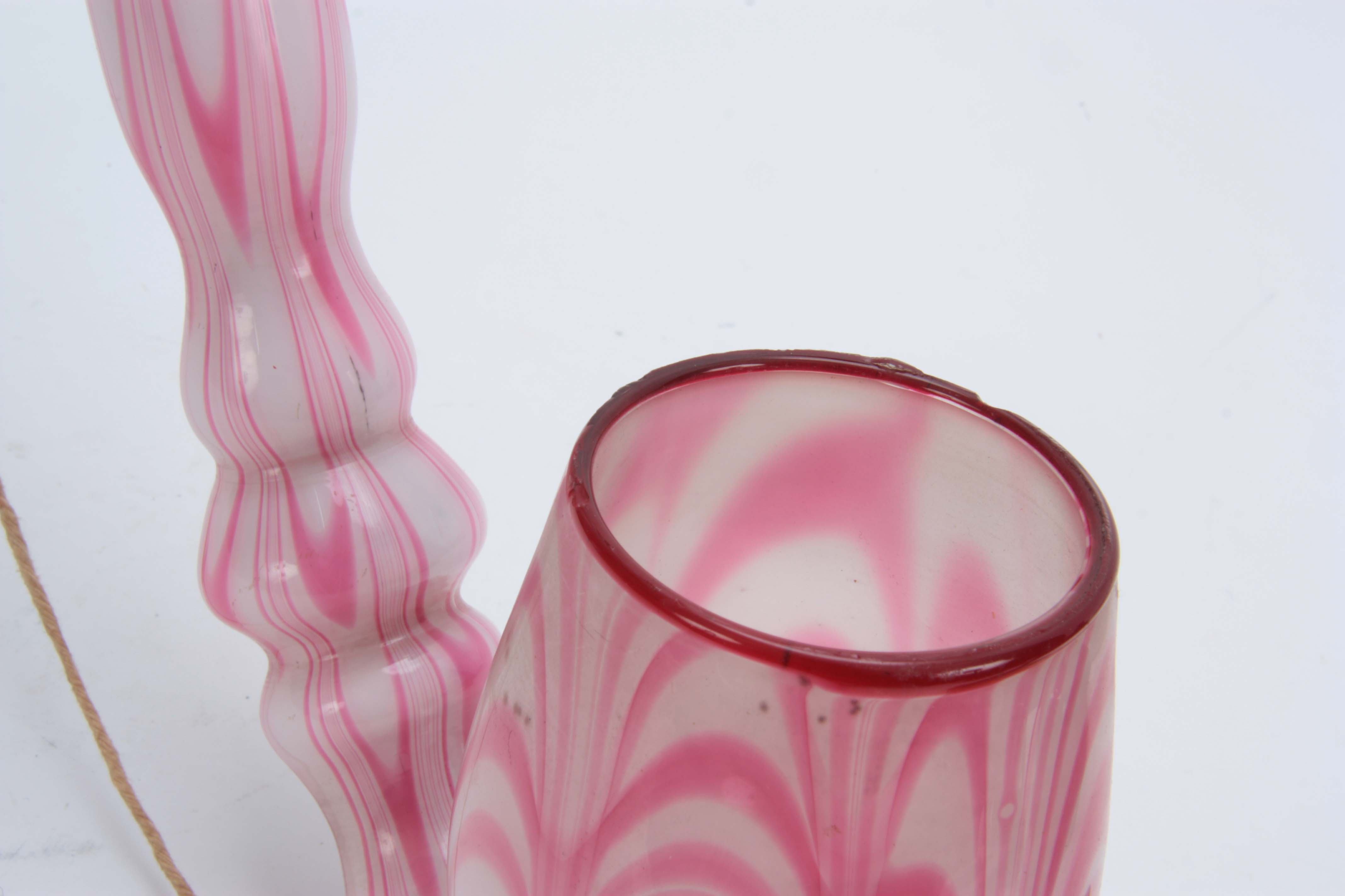 A LARGE 19TH CENTURY STOURBRIDGE GLASS PIPE of twisted pink and opaque design 50cm overall. - Image 7 of 10