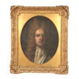 AN 18TH CENTURY OIL ON CANVAS PORTRAIT OF A GENTLEMAN oval 51cm high 40cm wide - in a gilt moulded