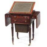 A good George IV Rosewood combined freestanding fall leaf WORK/WRITING TABLE in the manor of Gillows