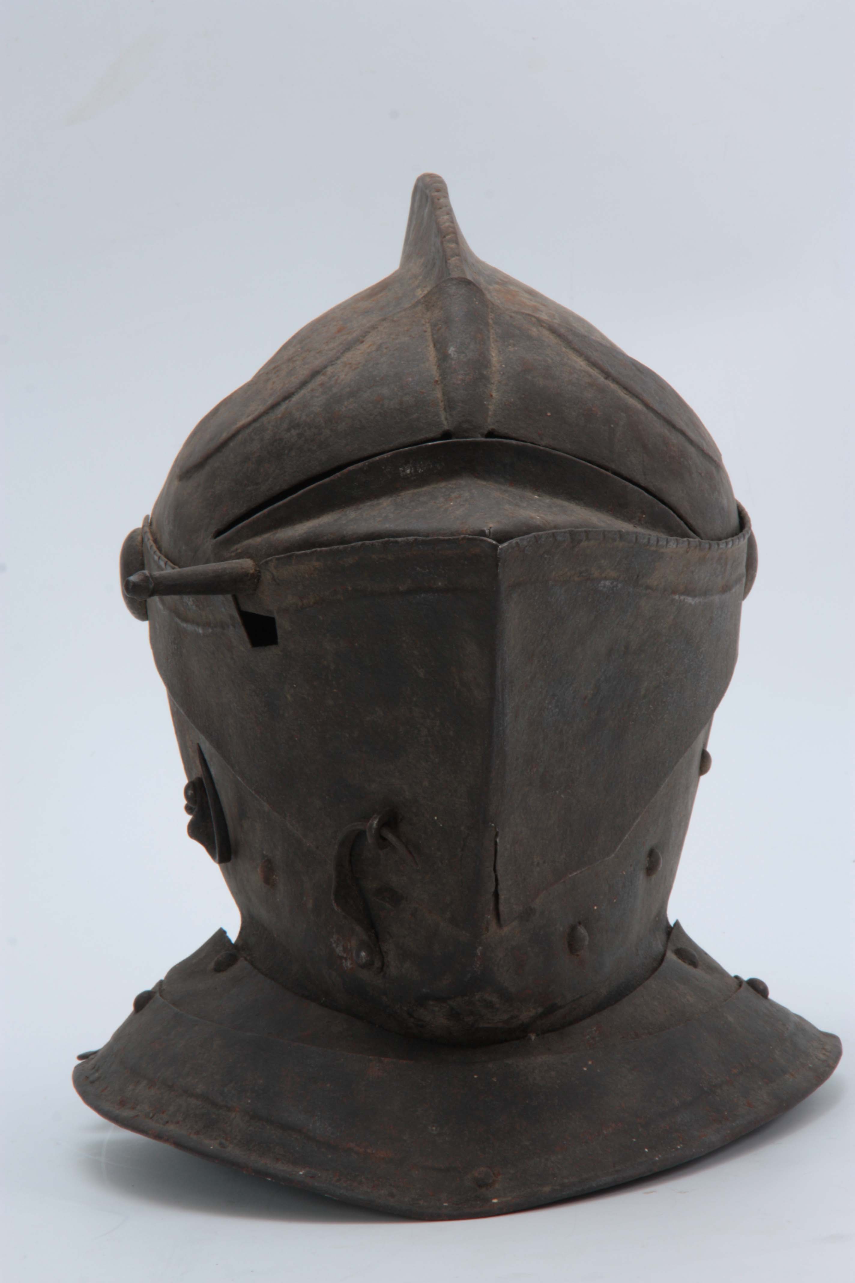 A CLOSE HELMET with a one-piece skull and comb, and hinged visor 31cm high - Image 2 of 7