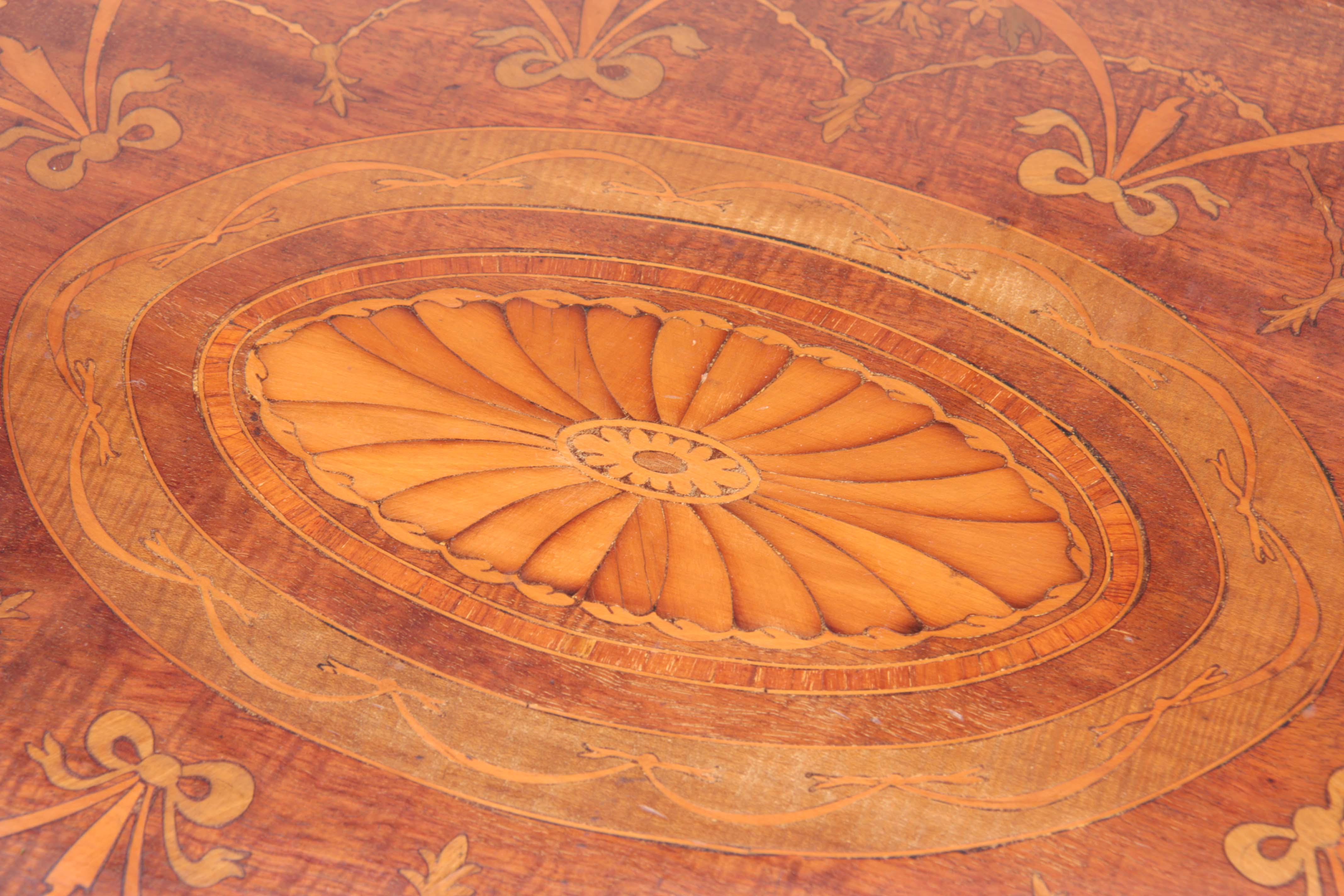 A 19TH CENTURY INLAID MAHOGANY OVAL TRAY with brass side handles and wavey edge gallery 71cm wide - Image 2 of 3