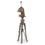 A HIGHLY ORNATE 19TH CENTURY FRENCH CAST GILT METAL STANDARD LAMP depicting a Cockatoo with glass