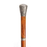 A LATE 19TH CENTURY ANGLO INDIAN GENTLEMANS MALACCA SWORD STICK with large tapering silver pommel