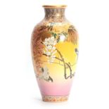 A LATE 19TH CENTURY JAPANESE LARGE SHOULDERED TAPERING VASE decorated with birds, in flowering