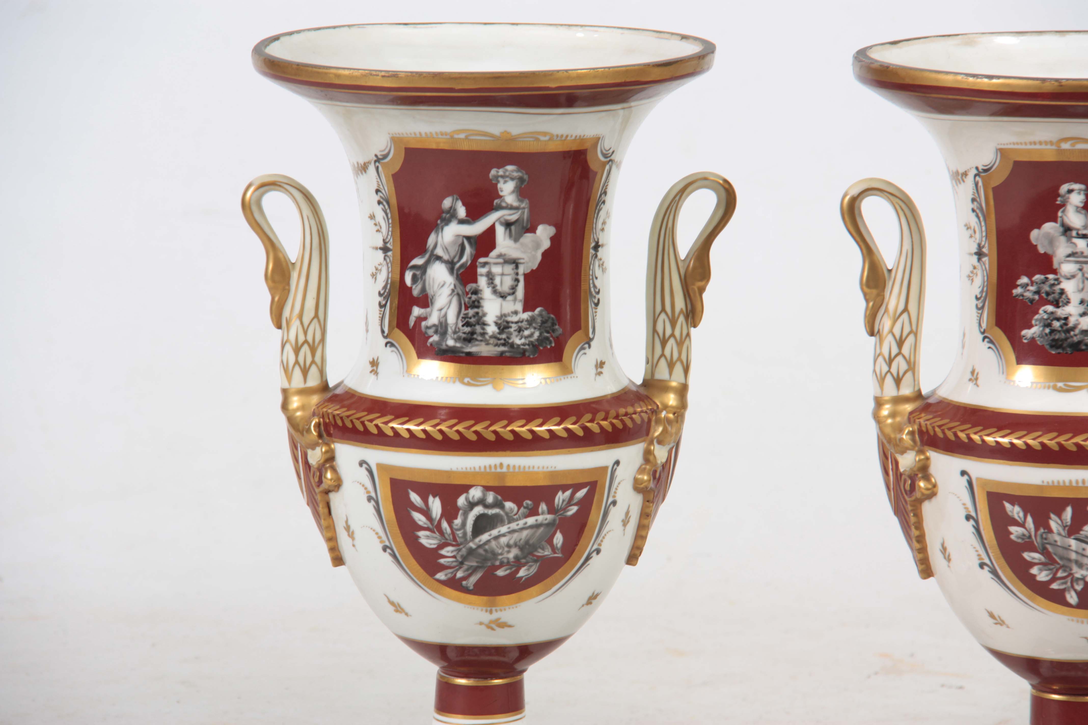 A PAIR OF 19TH CENTURY PARIS HARD PORCELAIN CAMPAGNE SHAPED VASES with gilded rust panels and - Image 5 of 6