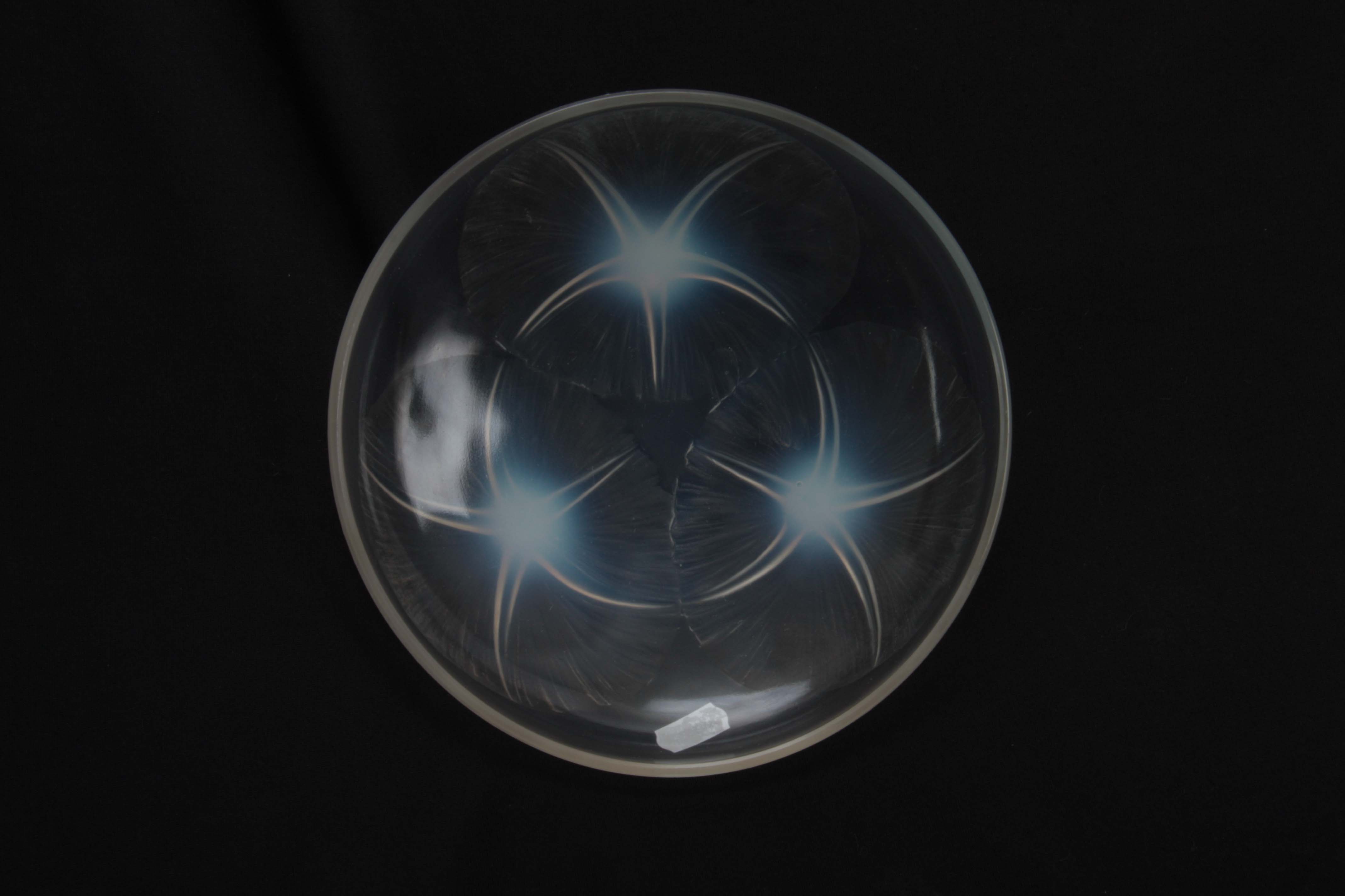 A R LALIQUE VOLUBILIS OPALESCENT GLASS DISH having Lily designs to the centre, signed with impressed - Image 3 of 10