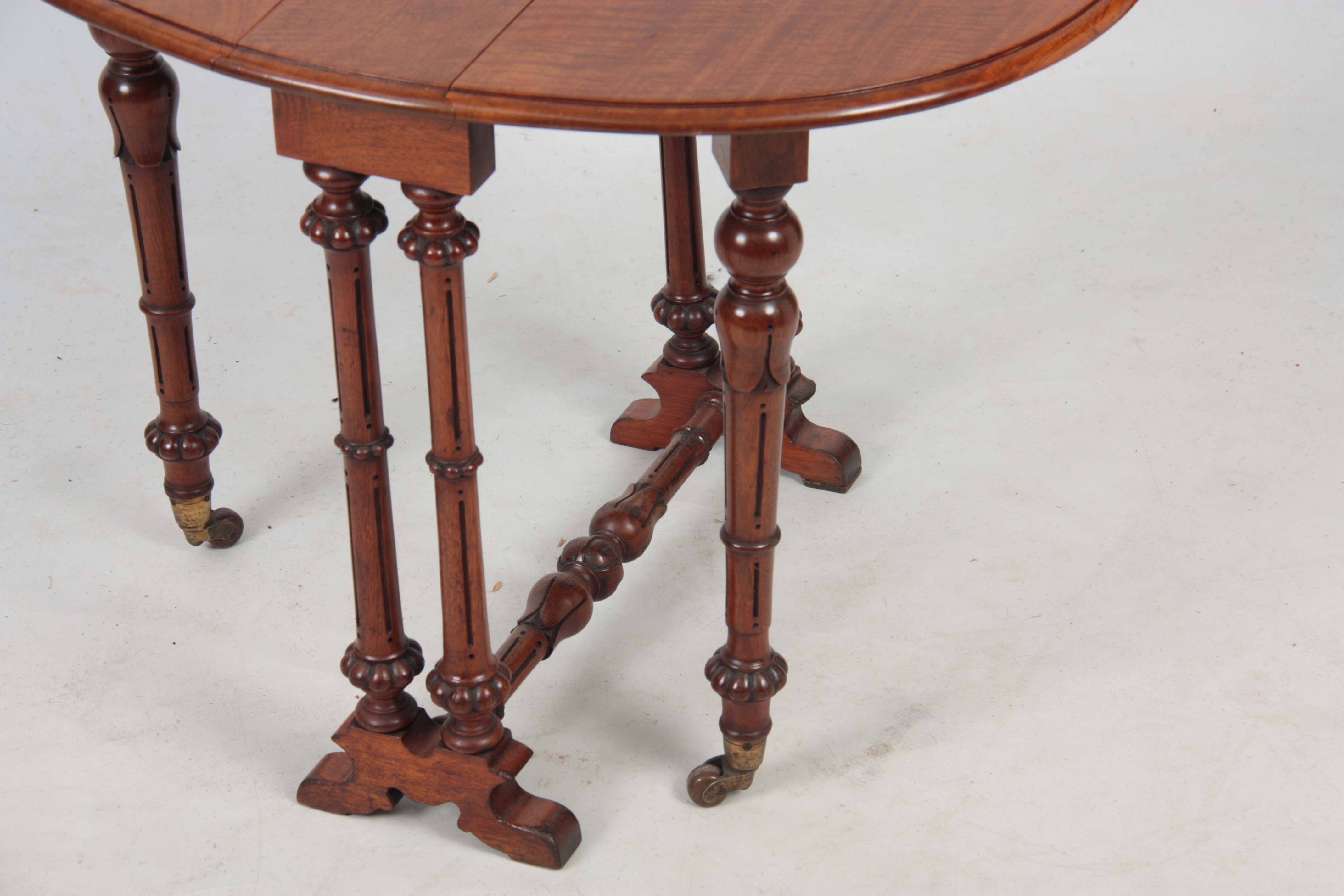A 19TH CENTURY WALNUT MINIATURE SUTHERLAND TABLE with moulded edge oval top above a turned base with - Image 7 of 7