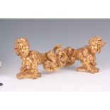 A PAIR OF 18TH CENTURY GILT GESSO PLASTERWORK CHIMERA STATUES 40cm wide 28cm high.