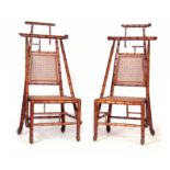 A STYLISH PAIR OF 19TH CENTURY ENGLISH AESTHETIC CHERRYWOOD SIMULATED BAMBOO BERGERE HALL / DINING