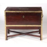 AN 18TH CENTURY BRASS BOUND ROSEWOOD INDIAN OFFICERS FITTED CAMPAIGN DRESSING CHEST with hinged