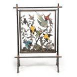 A LATE 19TH CENTURY AESTHETIC MOVEMENT TAXIDERMY DISPLAY CASE OF EXOTIC BIRDS encased in a faux