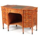 AN UNUSUAL FREESTANDING VICTORIAN SATINWOOD INLAID DESK with floral inlaid serpentine drawers to the