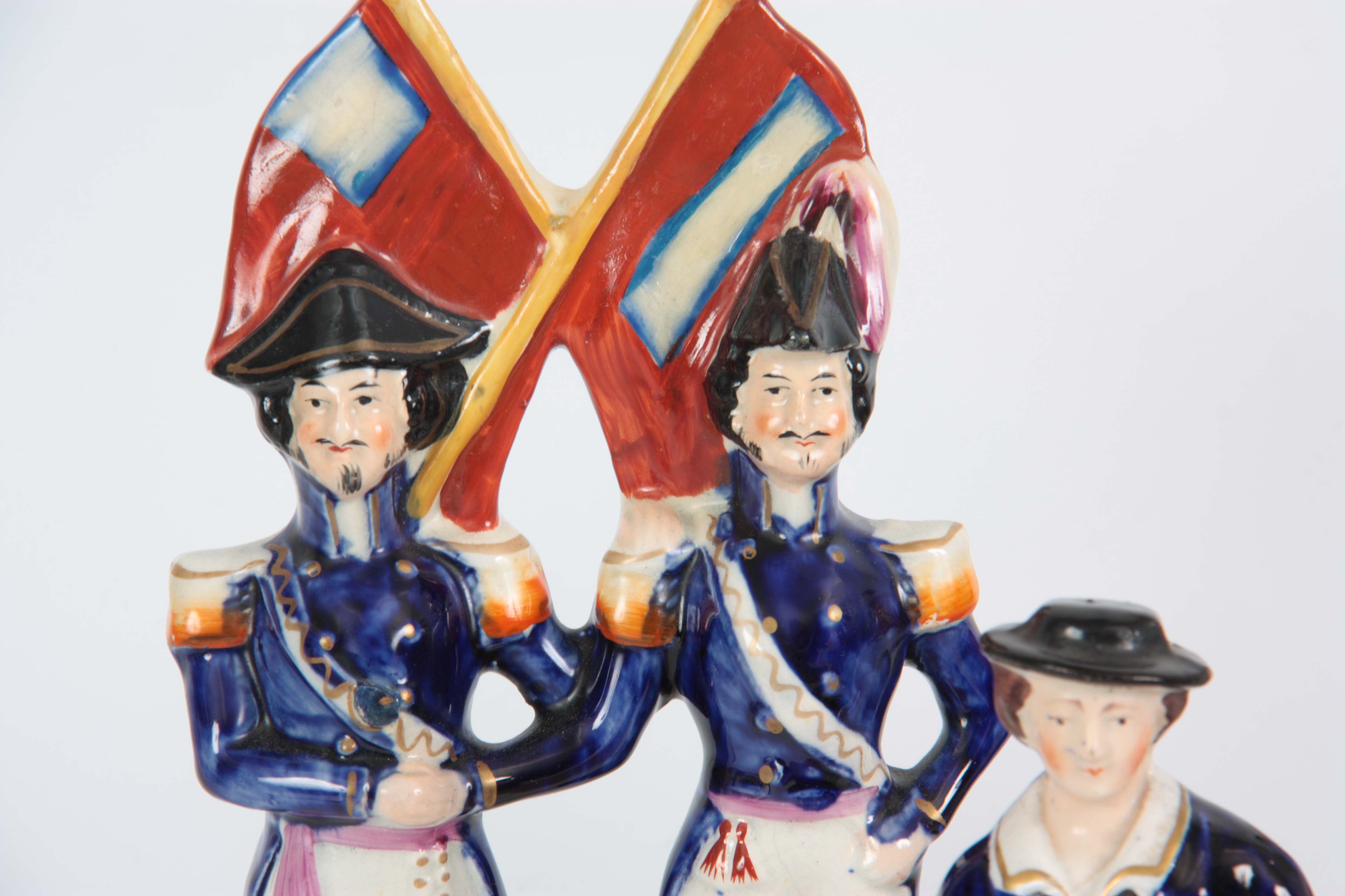 A SELECTION OF THREE 19TH CENTURY STAFFORDSHIRE FIGURES comprising Garibaldi at Home - 24cm high - Image 2 of 4