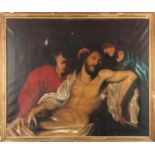 A LARGE 19th CENTURY RELIGIOUS OIL ON CANVAS of Jesus Christ 110.5cm high 131cm wide - in a gilt