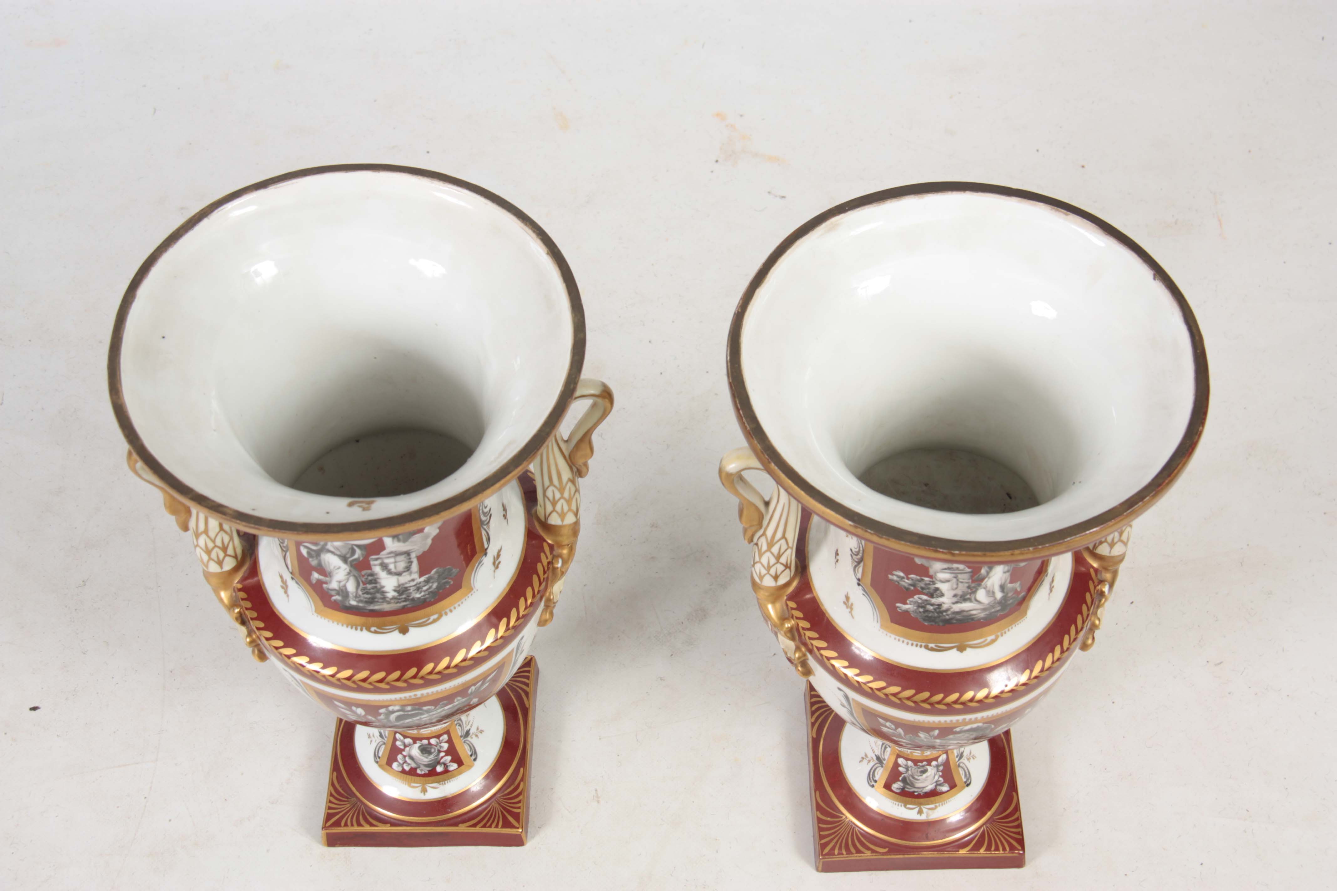 A PAIR OF 19TH CENTURY PARIS HARD PORCELAIN CAMPAGNE SHAPED VASES with gilded rust panels and - Image 6 of 6