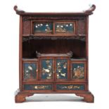 A JAPANESE MEIJI PERIOD COLLECTORS CABINET having fine Chinoiserie decorated panels inlaid with