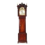 THOMAS RICHARDSON, WEVERHAM. A GEORGE III FLAMED MAHOGANY QUARTER CHIMING LONGCASE CLOCK WITH RARE