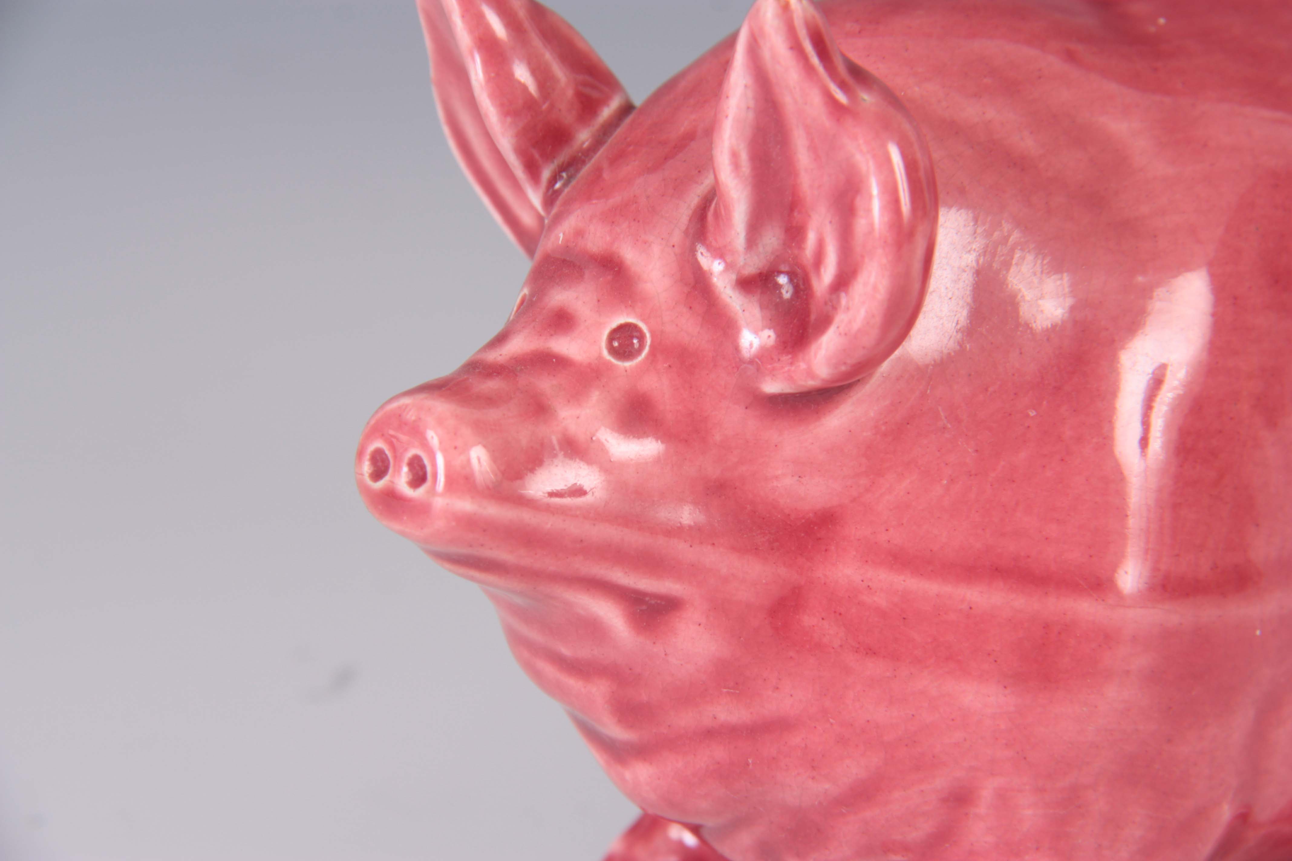 A WEMYSS WARE PIG CIRCA 1900 having a pink glaze with impressed marks to underside 16.5cm wide - Image 2 of 4