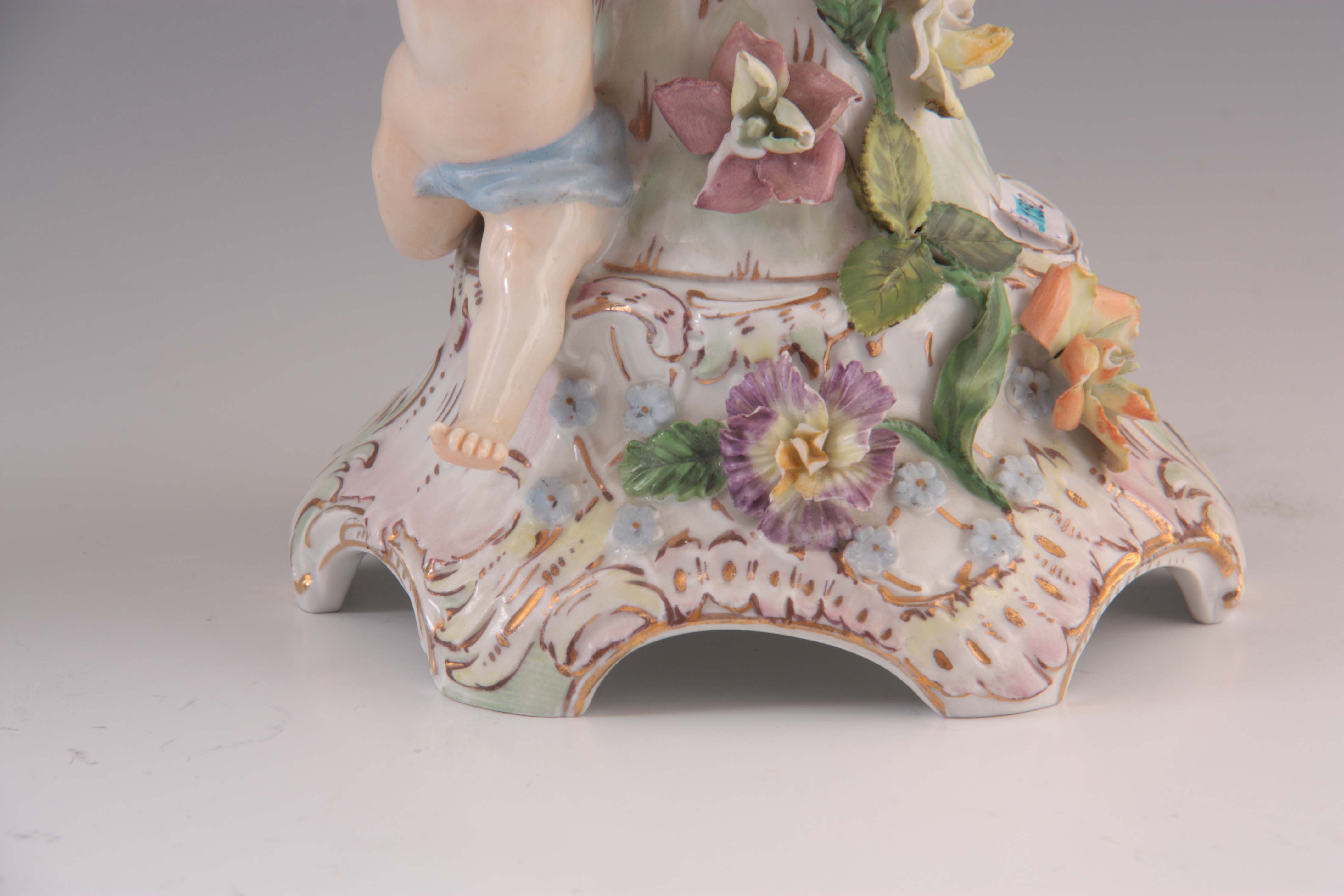 TWO 19TH CENTURY DRESDEN PORCELAIN COMPOTE CENTREPIECES with figural cherub bases and pierced basket - Image 7 of 9