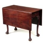 A GEORGE III FIGURED MAHOGANY IRISH DROP LEAF TABLE OF SMALL SIZE having a fitted end drawer;