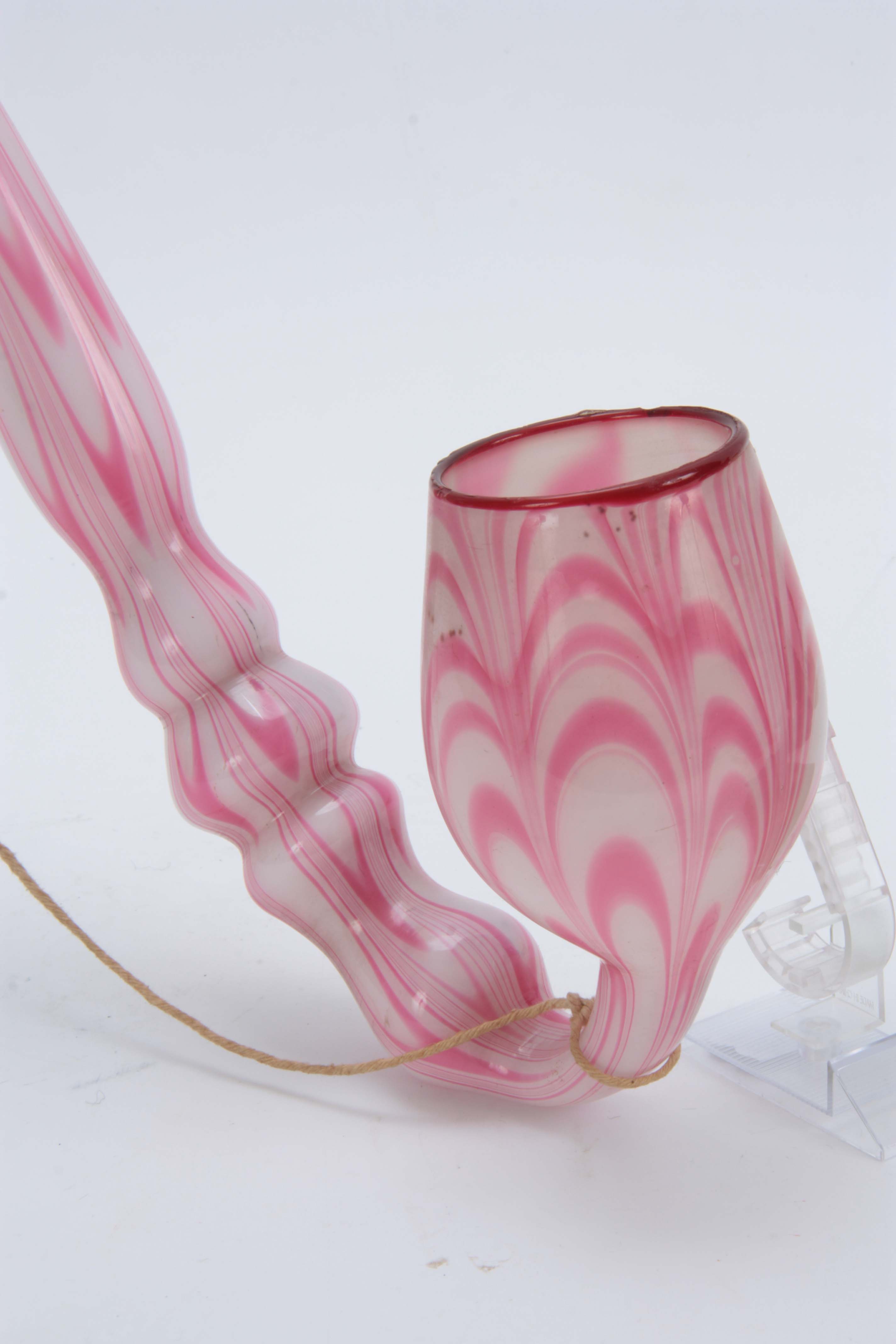 A LARGE 19TH CENTURY STOURBRIDGE GLASS PIPE of twisted pink and opaque design 50cm overall. - Image 5 of 10