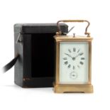 A LATE 19th CENTURY FRENCH GRAND SONNERIE REPEATING CARRIAGE CLOCK the brass corniche case enclosing