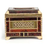 A LATE 17th CENTURY INDO-PORTUGUESE TORTOISESHELL, HORN AND IVORY BANDED CASKET having mirrored back