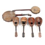 A COLLECTION OF 4 BOW BACK ITALIAN MANDOLINS AND 2 BANJOS including a large six-string minstrels