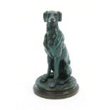 AFTER ANTOINE-LOUIS BARYE. AN EARLY 20th CENTURY BRONZE SCULPTURE modelled as a seated greyhound