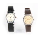 A GENTLEMAN'S VINTAGE STAINLESS STEEL TUDOR ROYAL WRIST WATCH on brown leather strap, having a